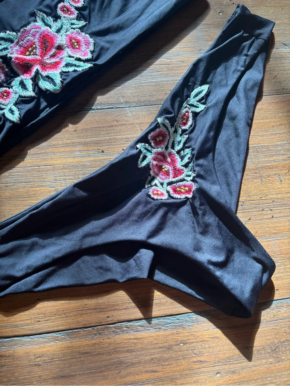 Frankie’s bikinis black embroidered bikini set